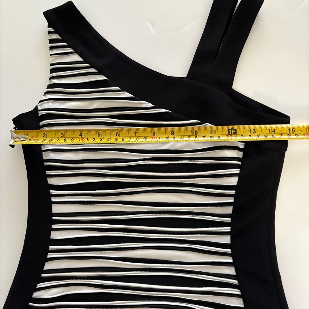 Vintage Bali Textured Black & White Stripe Bodycon Mini Dress - Picture 3 of 6